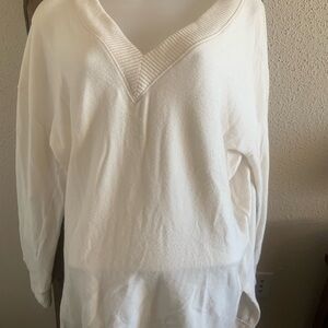 LOFT White V-Neck Sweater Cozy Knit